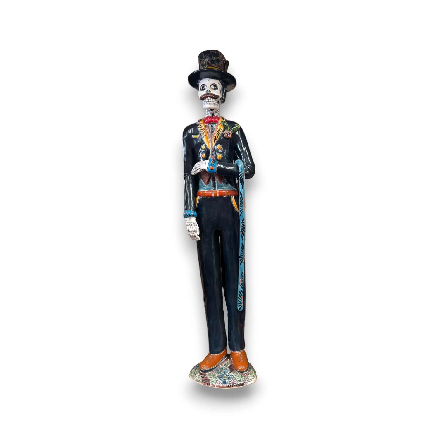 Talavera Catrin Statue | Hand-Painted Day Of The Dead Skeleton Man 4 Talavera Catrin Statue | Hand-Painted Day Of The Dead Skeleton Man - Image 4