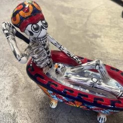 Talavera Skeleton Figurine | Day Of The Dead Bathtub Statue -Pottery And Glassware talavera day of dead skeleton bathtub figurine
