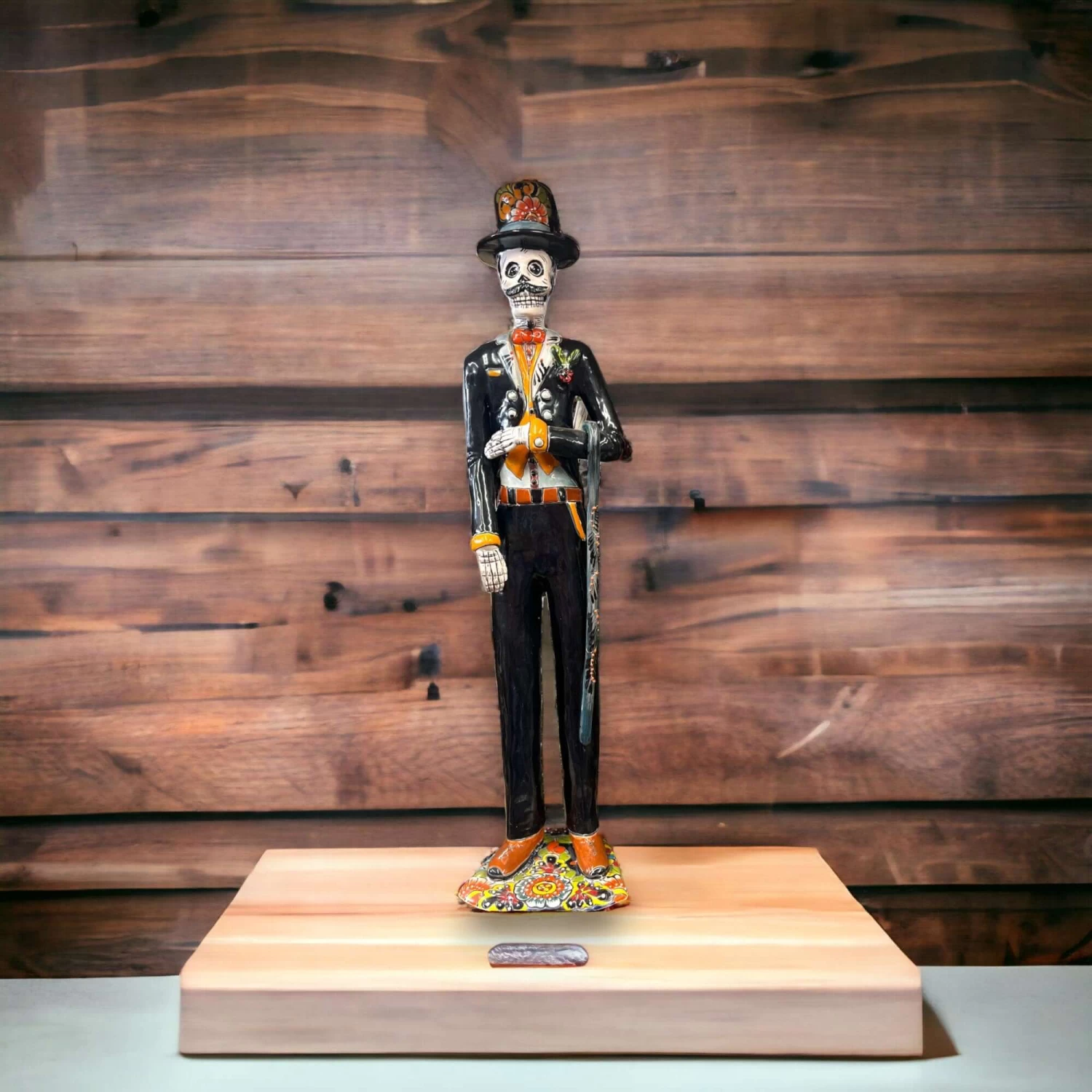 Talavera Catrin Statue | Hand-Painted Day Of The Dead Skeleton Man 3 Talavera Catrin Statue | Hand-Painted Day Of The Dead Skeleton Man - Image 3