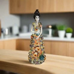 Talavera Day Of The Dead Catrina Figurine | Updo In Vibrant Dress