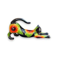 Talavera Stretching Cat Statue | Hand-Painted Sunflower Design -Pottery And Glassware talavera stretching cat statue sunflower handpainted