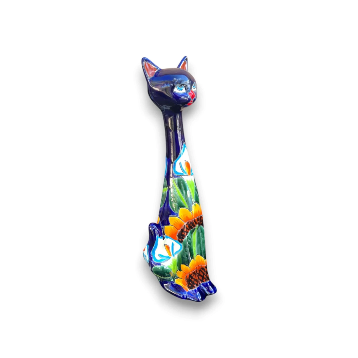 Tall Talavera Cat Statue | Handmade Mexican Sunflower Decor 3 Tall Talavera Cat Statue | Handmade Mexican Sunflower Decor - Image 3