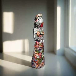 Talavera Catrina Statue | 33" Tall Day Of The Dead Ceramic Figurine -Pottery And Glassware tall talavera catrina statue day dead figurine