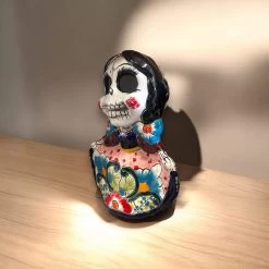 Vibrant Talavera Skeleton Woman Statue | Handcrafted Day Of The Dead Decor -Pottery And Glassware vibrant talavera skeleton woman statue day of dead decor