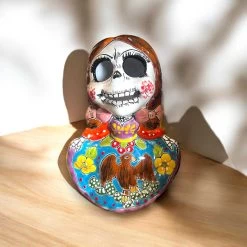 Vibrant Talavera Skeleton Woman Statue | Handcrafted Day Of The Dead Decor -Pottery And Glassware vibrant talavera skeleton woman statue day of the dead