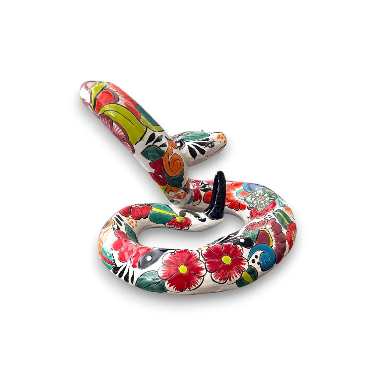 White Talavera Snake Statue | Hand-Painted Mexican Decor 2 White Talavera Snake Statue | Hand-Painted Mexican Decor - Image 2